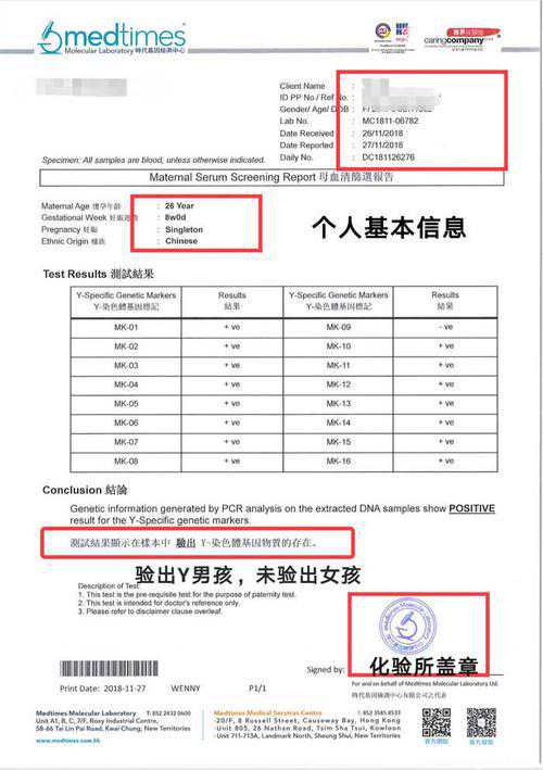香港验血女儿报告单_香港验血报告单有y